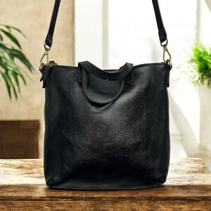 Madewell The Zip-Top Transport Pebbled Leather Shoulder Crossbody Bag Black (E4)